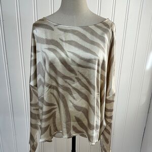 NEW Peace Love World Cream Satiny Smooth Zebra Print Blouse 1X